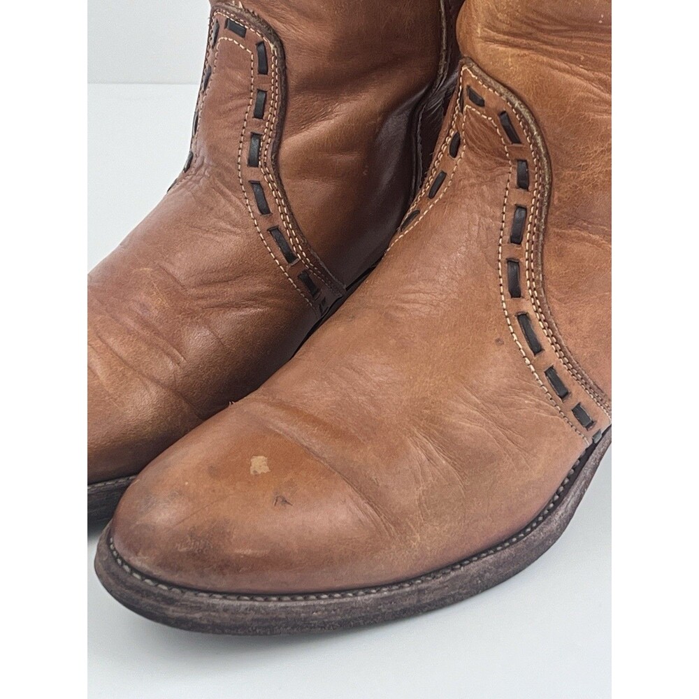 VTG Acme Campus Boots Womens 10 M Tan Cognac Leather Tall Boots Western USA - Picture 11 of 16